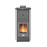 STUFE A PELLET ITALIA New York 24 Kw WiFi | Hydro-Pelletöfen für Heizung und Warmwasser Effizienz 89% Heizt 140m² WiFi-Steuerung Autonomie 22 Std. Programmierbar 5 Kräfte 24 Monate Garantie Grau
