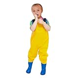 Kinder-Wathose für Jungen und Mädchen, Reißverschlusstasche,Verstellbare Träger,Rückenschnalle Design,wasserdichte Regenhose mit Stiefeln, Wathose für Jugendliche