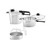 Fissler Vitavit Premium / Schnellkochtopf-Set, 5-teilig (6l - Ø 22 cm & Schnellbratpfanne 3,5l - Ø 22 cm) inkl. Metall-Deckel, Glas-Deckel, Einsatz - Induktion