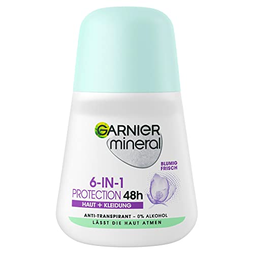 Garnier Roll-On Deo für Frauen, Deodorant mit frischem Duft und bis zu 48 Stunden Schutz vor Achselnässe und Körpergeruch, Mineral Protection 6in1 Anti-Transpirant, 1 x 50 ml