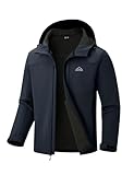 Rdruko Herren-Winterjacken, Fleecefutter, Kapuze, wasserabweisend, isoliert, Windbreaker, Softshell-Jacke für Outdoor-Wandern, Marineblau, Small