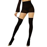 Yilanmy Strumpfhosen für Damen Schwarz Blickdichte Strumpfhosen mit Overknee Optik 15-60 DEN(Schwarz+Hautfarben,S/M)