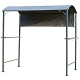 Outsunny Grillpavillon mit Flammschutzdach, BBQ-Pavillon mit 2 Ablagen, Polyester, Schwarz, 218 x 138 x 216 cm