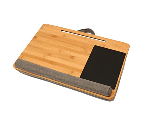 BAMBR - Laptopunterlage aus Bambus 55x36x8 cm, Laptop Kissen mit Mausunterlage und Handgelenkschoner zum mobilen Arbeiten im Bett oder auf dem Sofa