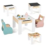 LIFEZEAL Multifunktionales Kindertisch- und Stuhlset, Kindersitzgruppe mit Stauraum, Kindermöbel mit Tischplatte als Kindertafel, Tisch Stuhl Set für Mädchen & Jungen (Rosa+Blau)