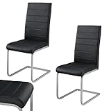 Juskys Freischwinger Schwingstuhl Vegas 2er Set - 2 Esszimmerstühle mit Rückenlehne, Küchenstühle aus Metall & Kunstleder - Stühle modern für Esszimmer, Wohnzimmer & Küche - Schwarz