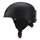 Skigehelm, Snowboardhelm mit Ohrschützer für Erwachsene Frauen Männer Jugend -Schneehelm kompatibel mit Skibrillen schwarz m