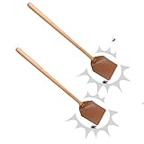 2X Fliegenklatsche Leder, Mückenklatsche Mit Langer Holz Griff, Tragbare Fliegenklatsche Fly Swatter, Indoor Outdoor Fliegentöter, Für Restaurant, Schlafzimmer, Küche