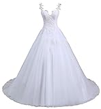 Romantic-Fashion Brautkleid Hochzeitskleid Weiß Modell W101 A-Linie Stickerei Träger Satin Organza DE Größe 42