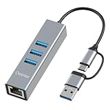 USB Type-C to Ethernet Adapter, USB 3.0 Hub with 1000 Mbps Gigabit RJ45 LAN Network Adapter, USB-C to Ethernet Adapter with 3 USB 3.0 Ports for MacBook XPS Surface Pro Linux Chromebook etc