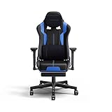 NOKAXUS Gaming Stuhl,Computer Gaming Stuhl mit Fußstütze,Lendenwirbelstütze,Schreibtisch Stuhl für Zuhause,Leder Massage Büro Stuhl für Erwachsene(YK-6008A-BLUE)