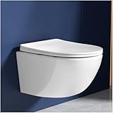 Rainsworth Hänge WC Spülrandlos Toilette - Starker Spülung, Kloschüssel inklusive WC-Sitz Absenkautomatik, Kompakt Design Toilette 48,5 cm lang, Einfach zu einigen, ideal für Badezimmer-Aufstieg