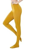 HeyUU Damen Bunte Blickdichte Strumpfhose 80 DEN Microfaser Stützstrumpfhose (Senfgelb, M)