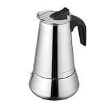 FLORINA Edelstahl Espressokocher 6 Tassen (300 ml) I Herdplatten Espressomaschine LINDA I Espresso Kaffeekanne aus Rostfreierm Stahl mit Profilierten Griff I Geeignet für alle Herdarten & Induktion