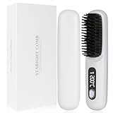 LOPHE Glättbürste Kabellos,Tragbare Mini Glätteisen Haarglättungsbürste mit LED-Bildschirm 3-Stufen Temperatur Wiederaufladbar Straightener Brush für Haar und Das Styling Von Bart,Weiß