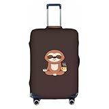 ZhaoYuGoods Kofferabdeckung für Yoga, Faultier, Kaffee, bedruckte Gepäckhülle für Koffer, lustige Gepäckhüllen, passend für 45–81 cm Gepäck, weiß, M