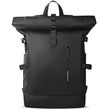 Rolltop-Rucksack 27L erweiterbar Wasserdichte Laptoprucksack Notebook-Rucksack 15,6 Zoll großer USB-Ladeanschluss Anti-Diebstahl Rucksack Damen Herren Ideal für Freizeit Wandern Camping Reisen-Schwarz