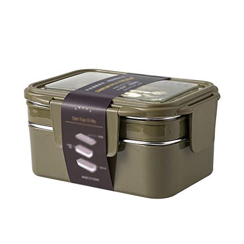 LHLLHL Edelstahl isolierte Lunchbox 2-lagige Frischhalte-Lunchbox Student Büroangestellter tragbare Lunchbox Arbeitsschule (Color : Green)