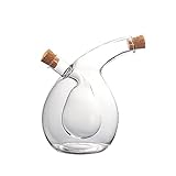RosyFate Öl und Essig Spender, 2 in 1 Ölspender, Essig und Öl in einem, Öl und essigspender Glas, Ölflasche mit Korken, 2in1-Essig- und Öl-Spender aus Glas 350ml