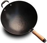 Gusseisen-Wok, Antihaft-Pfanne ohne Beschichtung, runder Boden für Induktionsherd, Ø 36 cm, ideal zum Braten und Kochen, langlebiges und vielseitiges Koch-Essential