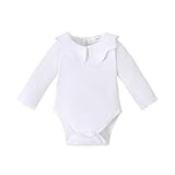 LYSMuch 0-24Mo Baby Mädchen Langarm Body Kleinkind Peter Pan Kragen Strampler Einfarbig Kleidung, Weiß, 6-9 Monate