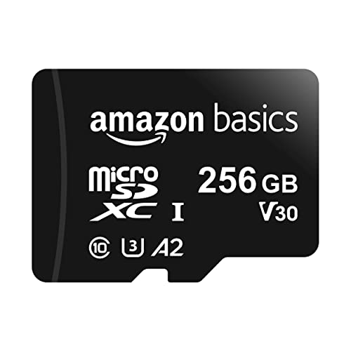 Amazon Basics - MicroSDXC, 256 GB, mit SD-Adapter, A2, U3, lesegeschwindigkeit von bis zu 100 Mbit/s, Schwarz