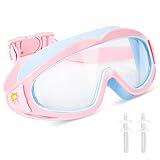 Fonyet Beschlag Taucherbrille Kinder HD Schwimmbrille mit Ohrstöpsel und Verstellbare Kopfband für Kinder 3-15 Jahre, Weitwinkel Tauchmaske UV Schutz (Rosa)