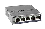 Netgear GS105E Managed Switch 5 Port Gigabit Ethernet LAN Switch Plus (Netzwerk Switch Managed, IGMP, QoS, VLAN, lüfterlos, robustes Metallgehäuse, ProSAFE Lifetime-Garantie), Grau
