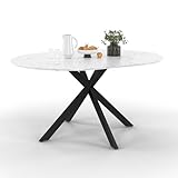 IDMarket Esstisch, ausziehbar, rund, Alix, 4-8 Personen, Spinnenfuß, Metall, Schwarz, Platte mit Marmor-Effekt, Alaska, 110 – 150 cm