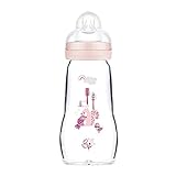 MAM Feel Good Babyflasche aus Glas (260 ml), Milchflasche mit weiter Öffnung, stabile Baby Trinkflasche mit Sauger Gr. 1, ab der Geburt, Eichhörnchen/Vogel