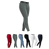 RIDING WORLD - Reithose für Damen Alexandrie | Reiterhose mit Kniebesatz aus Stoff | mit Eingrifftaschen vorn & feuchtigkeitsableitend | Reitleggings in Grün | Damen Reitbekleidung in Größe 38