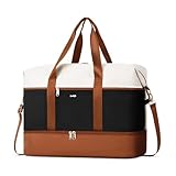 COOLIFE Reisetasche, Weekender Bag Groß 50×25×34cm mit Schuhfach und Separater Nassbeutel Wasserdicht, Handgepäck Tasche für Reise Krankenhaus Gym (Beige/Schwarz/Braun)