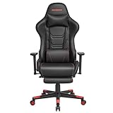 SONGMICS Gaming-Stuhl, Bürostuhl, ergonomisch, Schreibtischstuhl mit hoher Rückenlehne, Armlehnen, Fußstütze, Lendenwirbelstütze, Kopfkissen, bis 150 kg belastbar, schwarz-rot RCG070B01