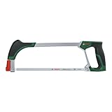 Bosch Bügelsäge 300mm (Universalsäge mit robustem Bimetall-Sägeblatt für präzise Schnitte in Metall, Holz, Kunststoff und mehr; 24 TPI; einfacher Blattwechsel; Schnittwinkel 45°/90°; Softgrip)