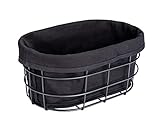 WENKO Brotkorb Bela, Black Outdoor Kitchen Korb für Brot, Brötchen und Baguette aus pulverbeschichtetem Metall mit herausnehmbarer, waschbarer Einlage aus 100 % Baumwolle, 27 x 17 x 11,5 cm, Schwarz