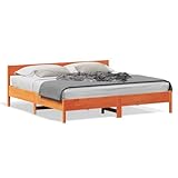 Juroupi Massivholzbett mit Kopfteil Bettgestell Betten Bed Frame Headboard Massivholzbett Wachsbraun 200x200 cm Kiefer