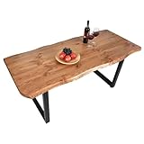 Gozos Scots Pine Baumkante Esstisch Massivholz aus Baumstamm | Holztisch Esszimmer aus massiven Holz Kiefer | Handgefertigt aus Echtholz mit U-Metallbeine | 140 x 80 cm | 40mm Tisch