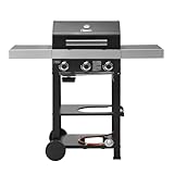 TAINO WABAYA 3+0 Gasgrill Grillwagen 3 Brenner Keramik Sear-Burner Piezo-Zündung Thermometer Warmhalterost Schwarz Matt