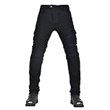 CFlong Motorrad-Jeanshose Für Herren/Damen, Sturzfeste Jeans Mit Geradem Bein Und 4 Arten Von Schutzausrüstung, Motorradhose Für Motorradrennfahrer (Schwarz,XXL)