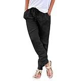 BMKKTOP Longshirt Damen lässig für Leggings Jogginghose weites Bein grau Baumwolle weinrot Leinenhose lang mit Bund Sommerhosen leicht und luftig Stretch joggpants Sommer elegant Hose weiß