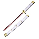 Katana S5057 Enma von Zoro aus One Piece - inoffizielle 103,5 cm Lange Replica mit schwarzer Stahlklinge, roten Akzenten und satinierter Schneide, weißem Griff mit goldenen Details