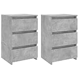 vidaXL 2X Nachttisch mit 3 Schubladen Nachtschrank Nachtkonsole Nachtkommode Schlafzimmer Schrank Kommode Betongrau 40x35x62,5cm Holzwerkstoff