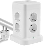 Echos - 12-in-1 Steckdosenturm Steckdosenleiste mit 3M Kabel Verteilersteckdose 8 Fach Mehrfachsteckdose mit USB C - Steckdosenverteiler 4 Fach USB Mehrfachstecker mit Schalter Steckdosenadapter