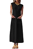 Naggoo Ärmelloses Maxikleid für Damen, Sommer, lässig, Rundhalsausschnitt, Tanktop, langes Kleid mit Tasche, Urlaub, Strand, Sommerkleid, Schwarz, X-Groß