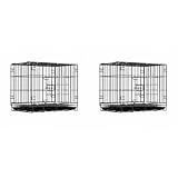 Hunde Transportbox Klappbar mit Kunststoff-Auffangschale Doppel Tür Hundekäfig for Innen und Outdoor Reisen Training
