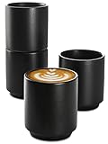 Cosumy Cappuccino Tassen 4er Set Schwarz aus Keramik - Stapelbares Design - Entworfen für Latte Art - 200 ml