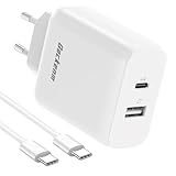 Qackenm USB C Ladegerät 65W, GaN Schnellladegerät mit 2M USB-C Kabel, 2-Port USB-C Netzteil PPS für MacBook Pro/Air, iPhone 16/16 Pro, iPhone 15/15 Pro/15 Pro Max/15 Plus, iPad Pro/Air, Galaxy S24/S23