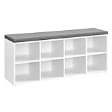 VASAGLE Schuhbank, Sitzbank, Schuh-Organizer mit 8 Fächern und 4 verstellbaren Ablagen, gepolstertes Kissen, für Flur, Wohnzimmer und Schlafzimmer, wolkenweiß-Taubengrau LHS238W14