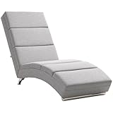 AONETIGER HOMCOM Relaxliege Liegesessel Loungesessel Gepolstert Polstersessel Chaiselongue mit Leinenoptik, Stahlbeine Relaxsessel für Wohnzimmer Hellgrau