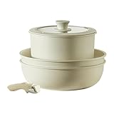 Gastronomisches Kochgeschirr, antihaftbeschichtetes Kochgeschirr, Kochtöpfe zum Kochen, abnehmbarer Griff, antihaftbeschichtet, cremeweiß, für Bratpfannen, Topfset für